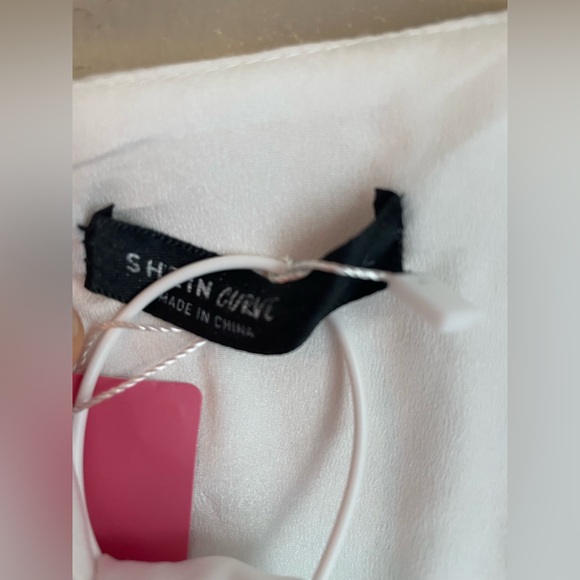 New Shein Curve Women White Puff Sleeve Square Neck Mid Dress Size 1X - Picture 12 of 12